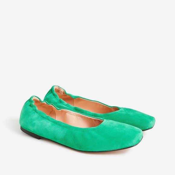 New J.CREW Size 6 Anya Scrunchie Ballet Flats in Suede Brilliant Kelly Green - Picture 1 of 6
